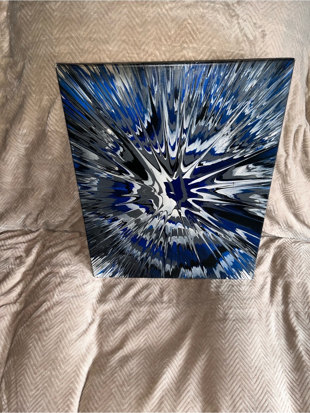 Abstract Burst Canvas Wall Art in Blue, Black & White - DIY Homemade Spin Art